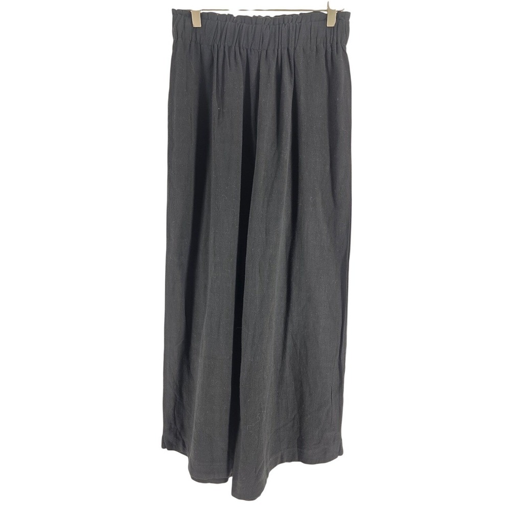 Petal‎ + Pup Womens Sz L Black 100% Linen Wide Leg Paperbag Waist Culotte Pants
